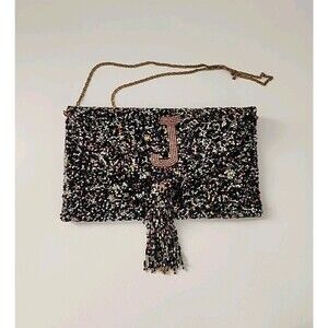Vintage Moyna Mini Crossbody Evening Bag Purse Beaded Chain 80s 90s Monogram J